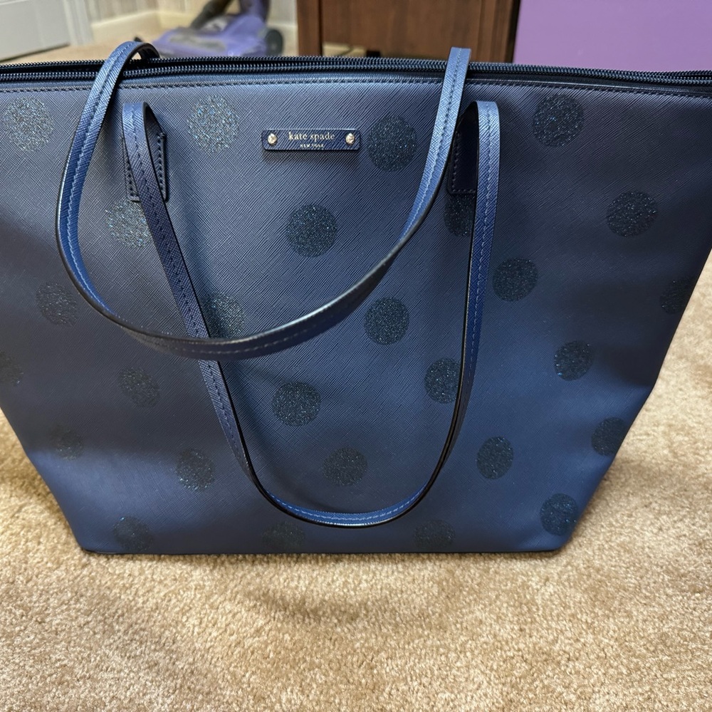 EUC Kate spade blue bag with sparkle polka dots